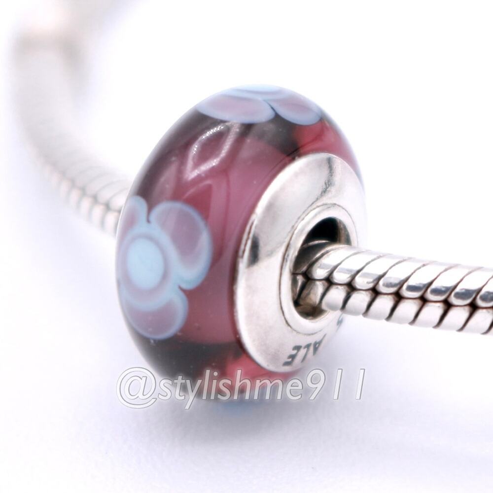 Authentic PANDORA Aqua Flower For You Purple Glass Murano Charm
